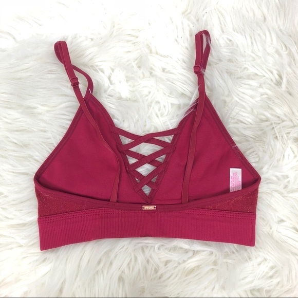VS Pink Red Shiny Seamless Strappy Bralette - Picture 4 of 5